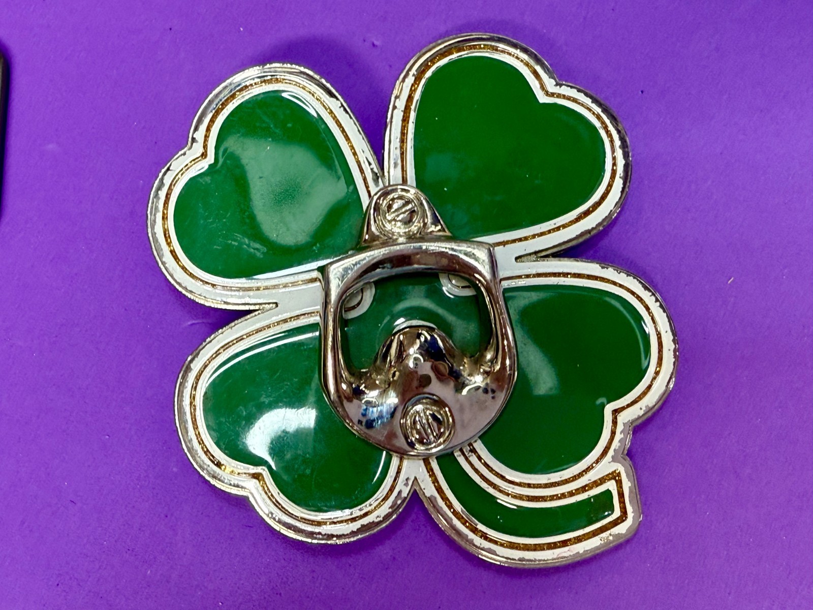 Lucky Four Leaf Clover Shamrock Green Silver Novelty Bottle Opener & Belt Buckle