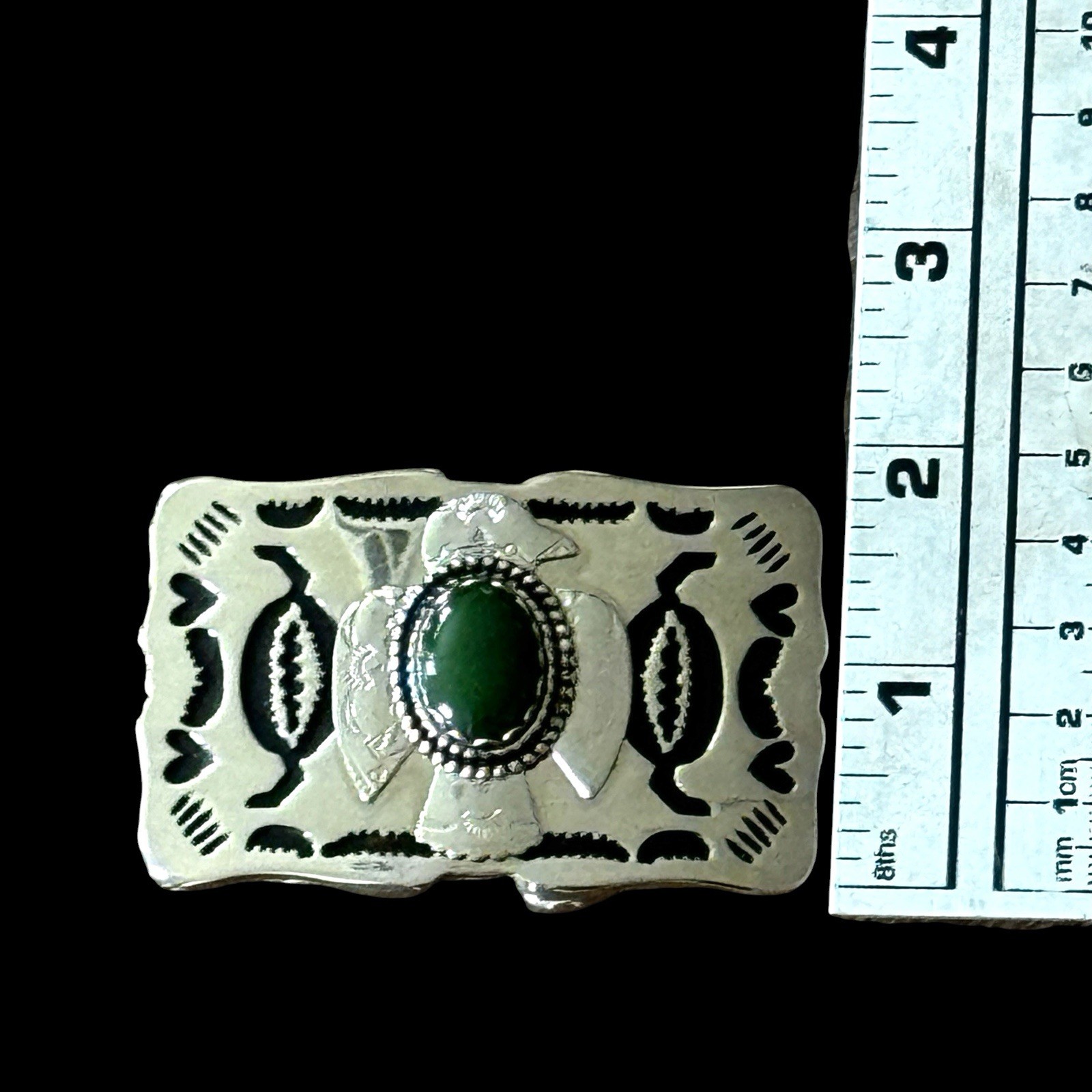 Vtg Southwestern Belt Buckle Green Stone Silver Thunderbird Zuni Navajo Bird