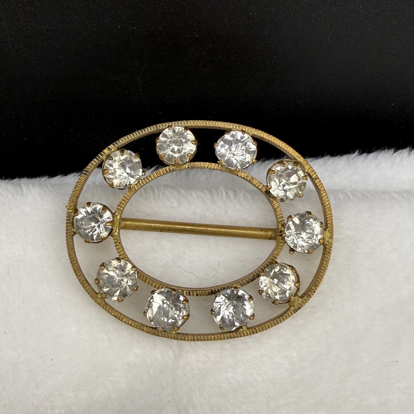 Vintage Paste Stone Buckle Rhinestone Gold Tone