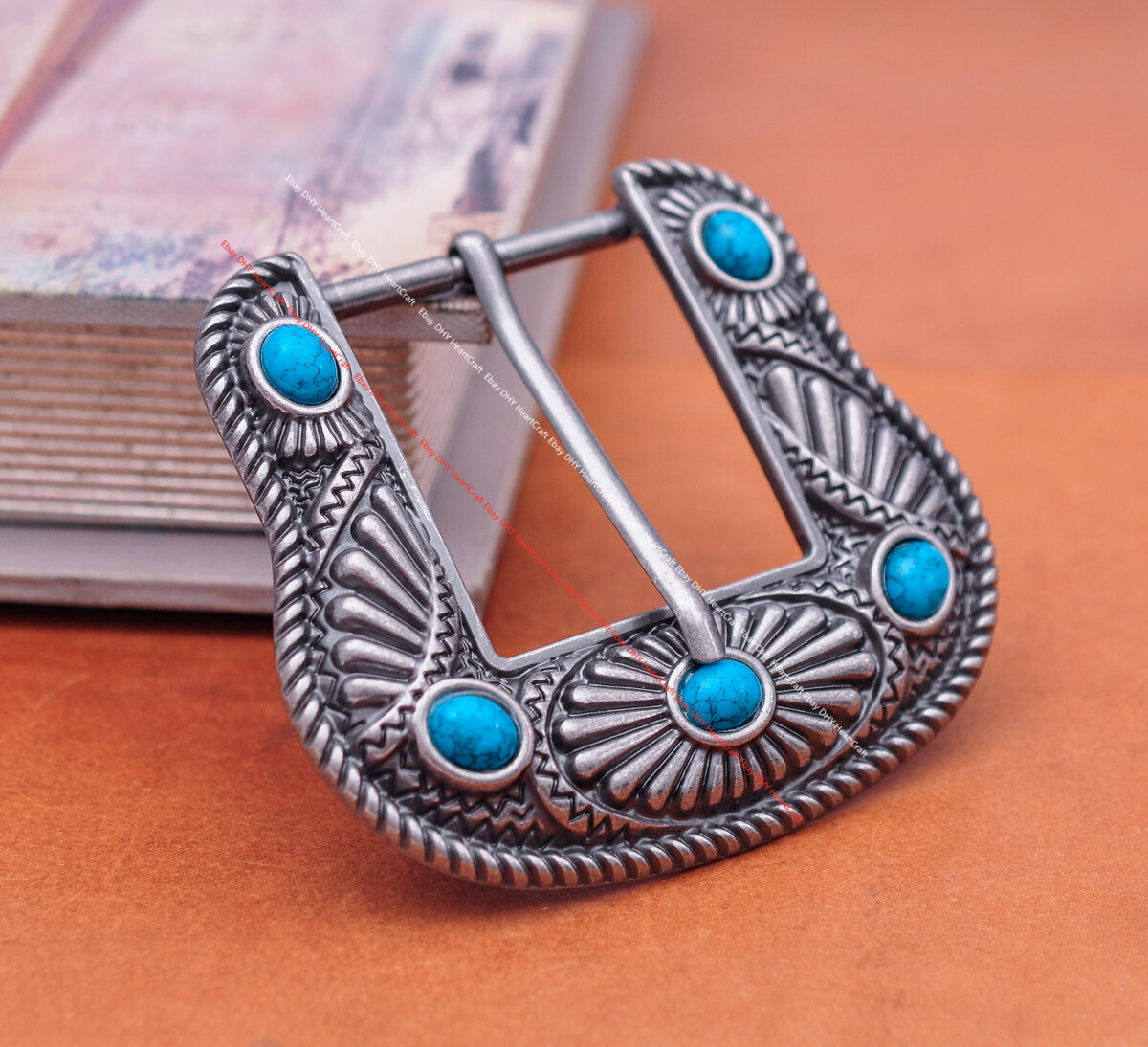 Vintage Silver Southeast FLOWER TURQUOISE WESTERN LEATHER BELT BUCKLE FIT 40MM