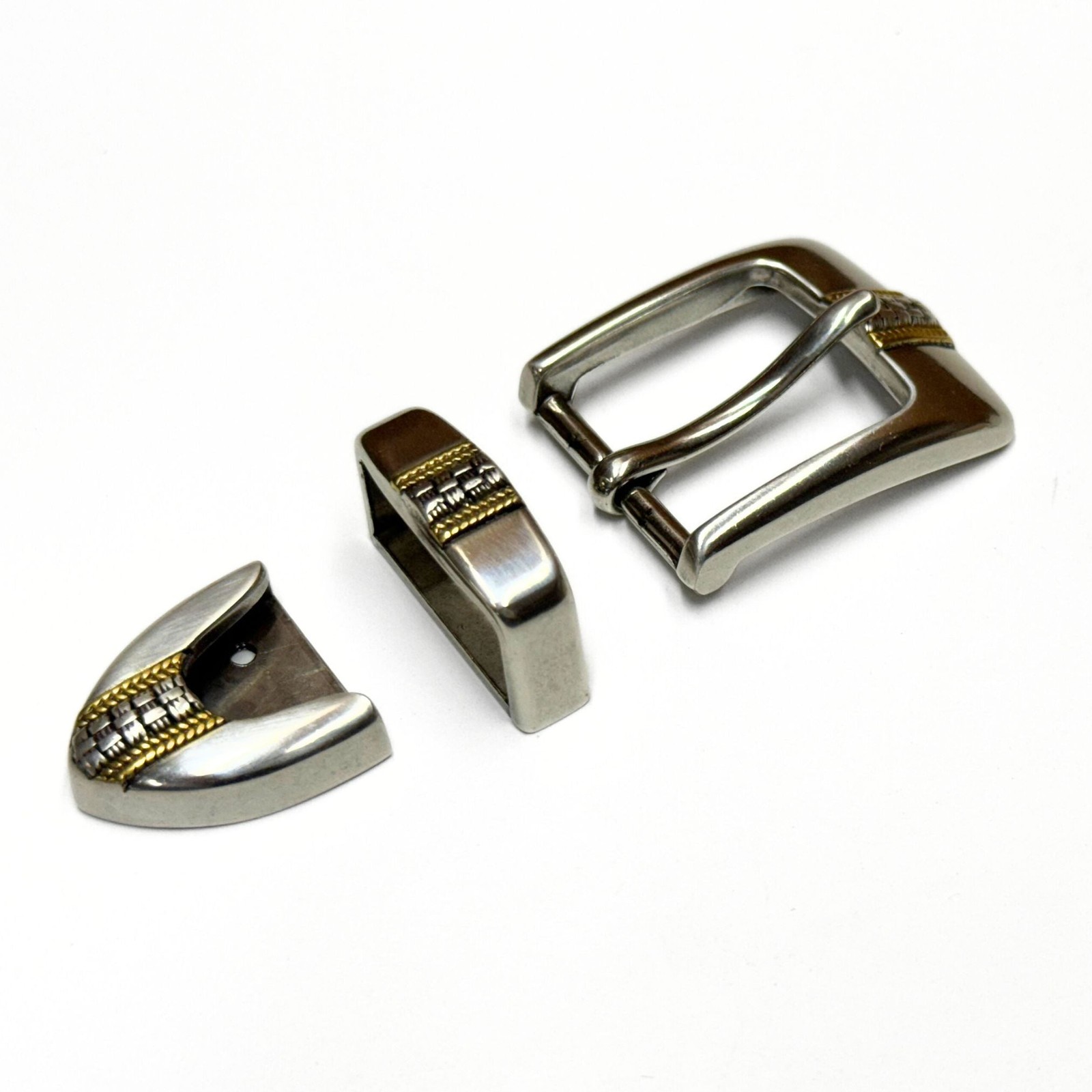 Three Piece Sterling Silver Plated Belt Buckle Set – Fits up to 1 1/8&Prime; Belts