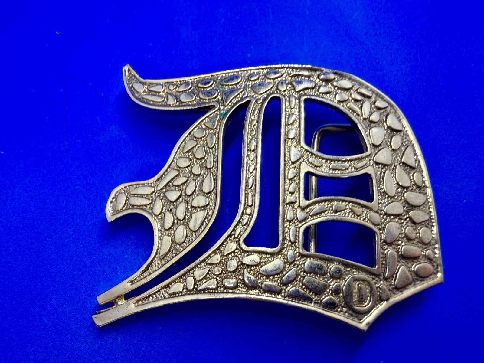 Initial Letter D Calligraphy Style Cutout Large Gold Color Belt Buckle