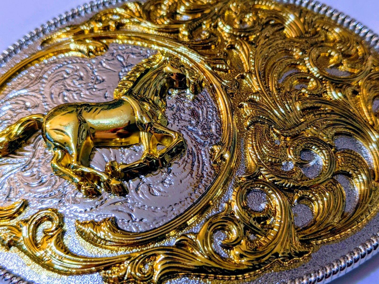 ✖ HQ WESTERN Horse Cowboy Rodeo Style Belt Buckle Heritage Gold silver plated US