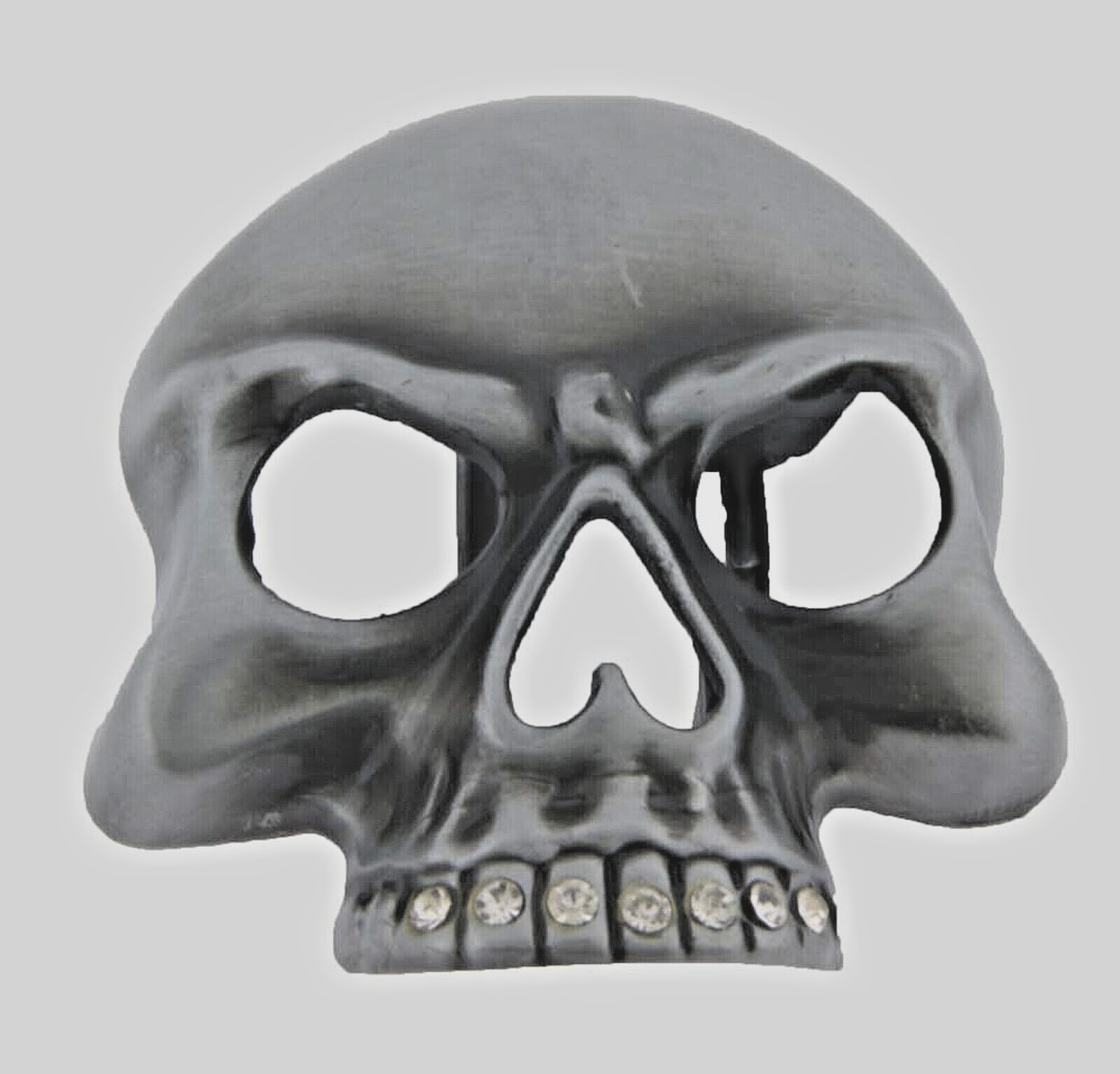 Skull Belt Buckle Men Gunmetal Skeleton Rhinestones Halloween Costume New Pirate