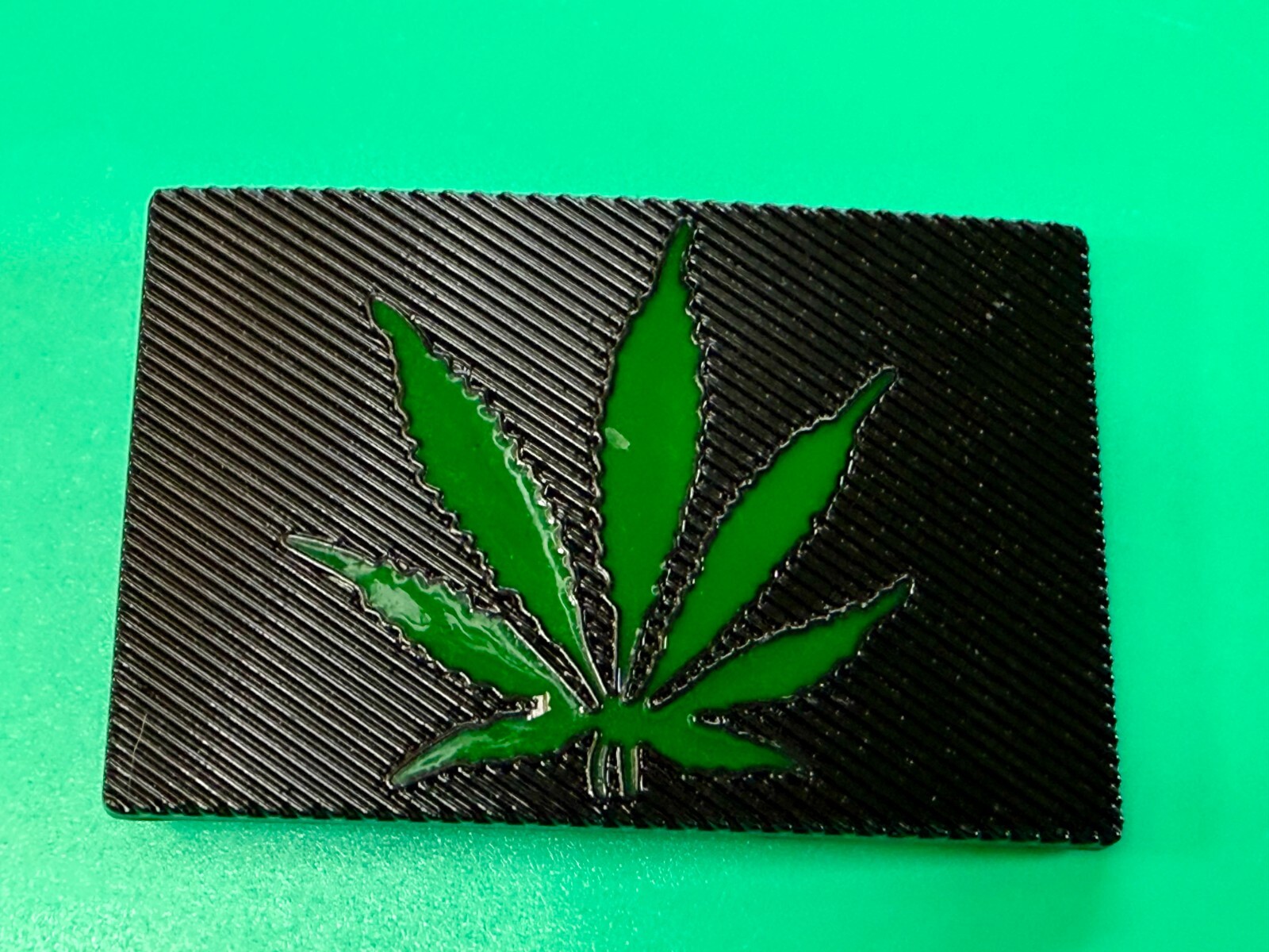 Marijuana Cannabis Weed Pot Leaf Green & Black Color Rectangular Belt Buckle