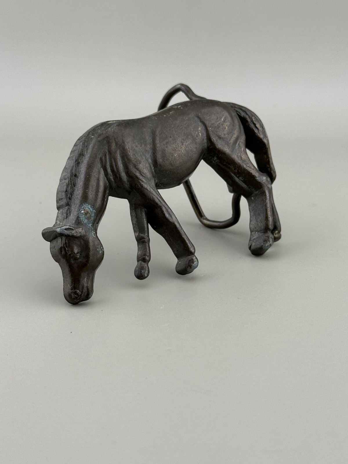 Sculptural Grazing Horse Belt Buckle Equestrian Bronze Tone