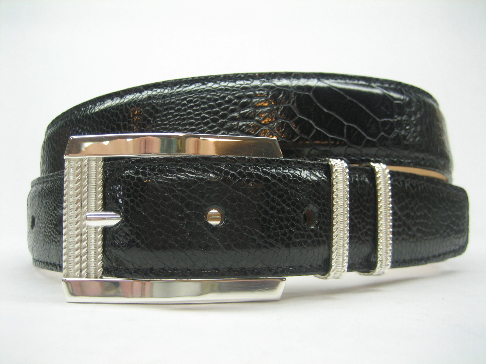 Sterling silver 925 buckle 2 loops w/Genuine Ostrich 30 mm belt shantpeter U.S.A