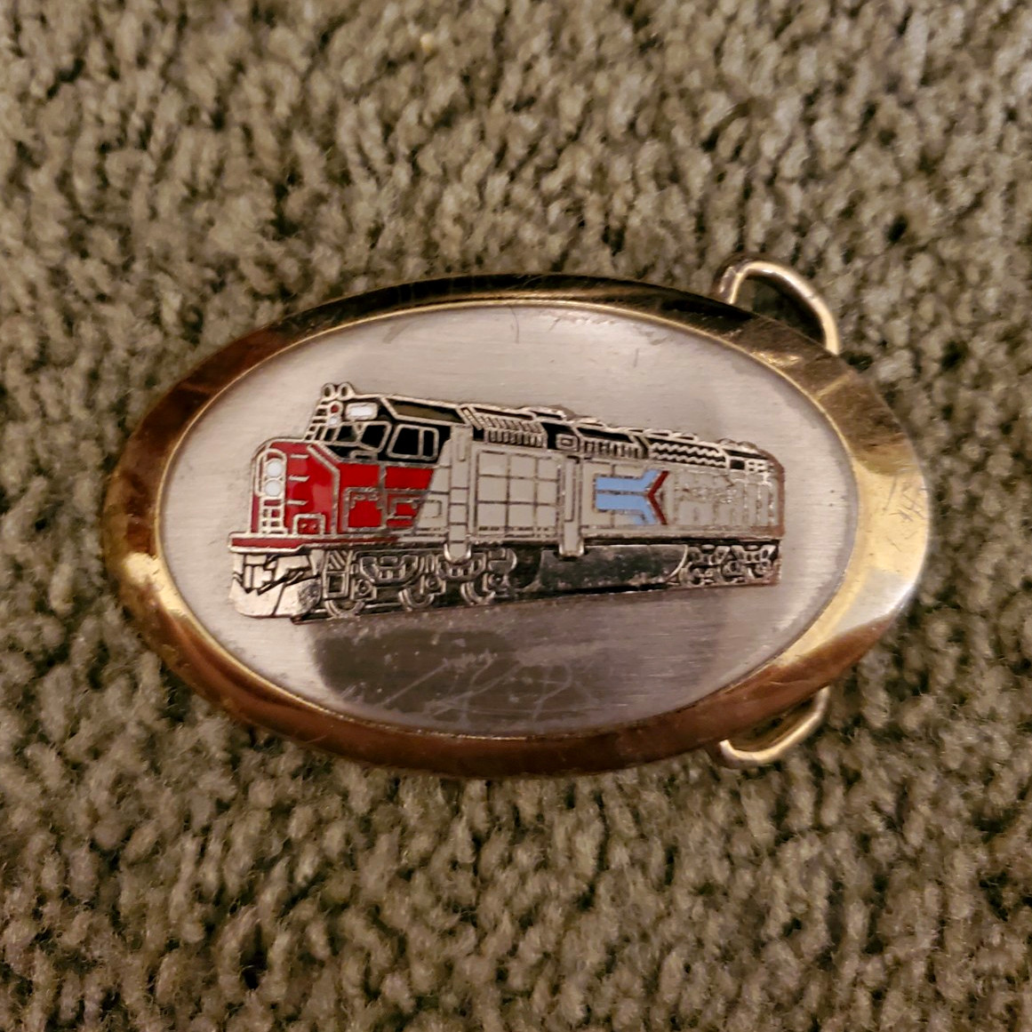 Oval Train Locomotive Enamel Metal Western Belt Buckle Fits 1.5in Belt