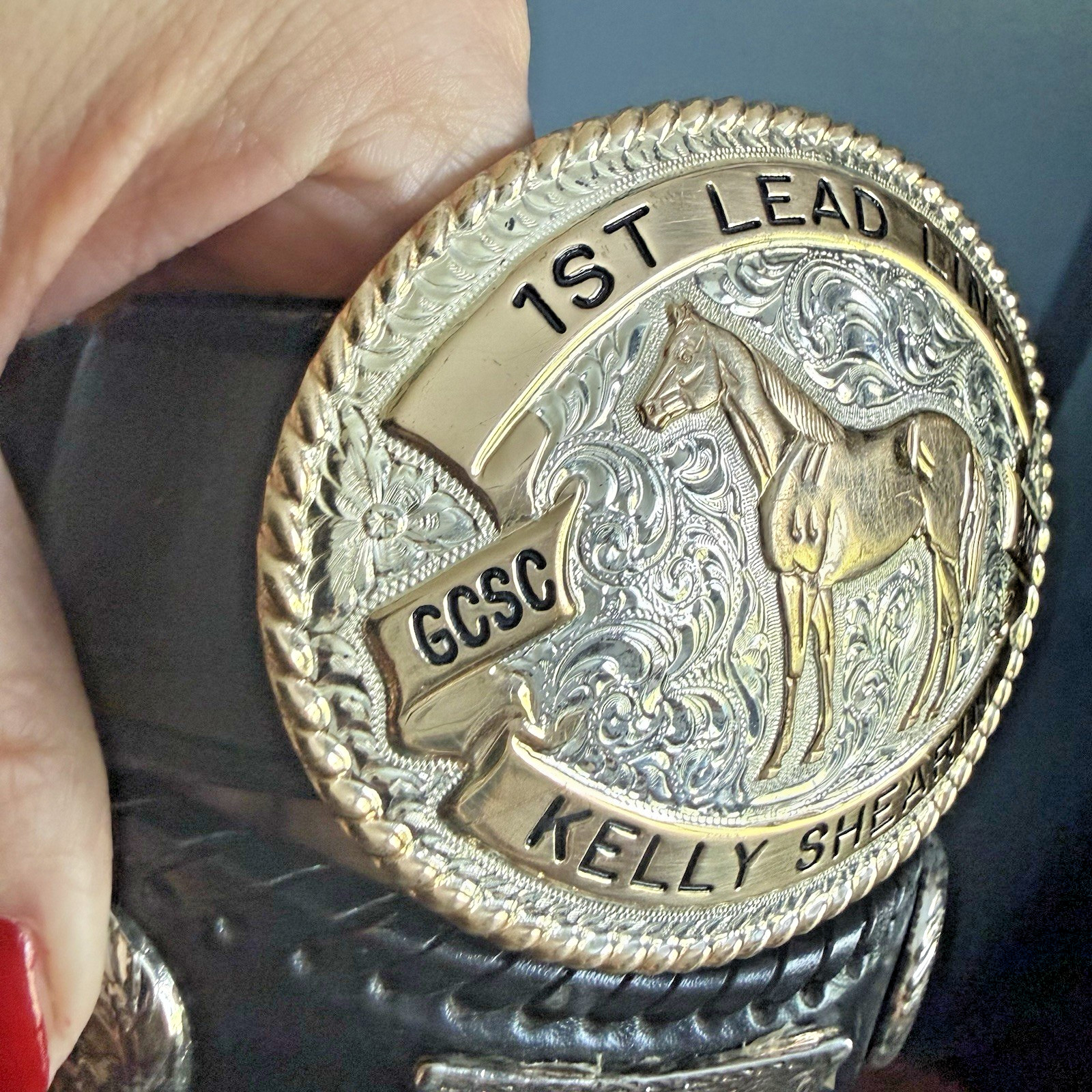 1st Lead Line Western Belt Buckle Concho Belt 2009 GCSC Kelly Shearin