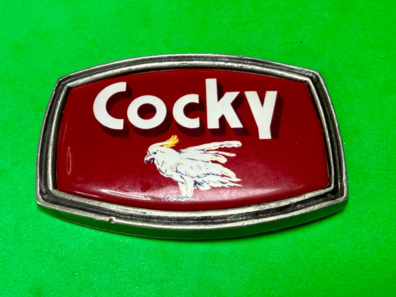 Y2K Men Cocky red belt buckle tv show bone classic hardware vintage retro whimsy