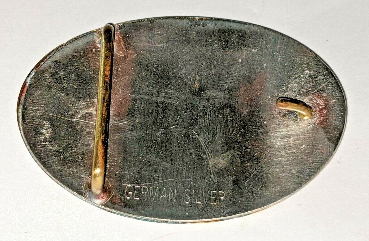 German Silver Rodeo Cowboy Bucking Bronco Horse Belt Buckle Vintage RARE HTF EUC