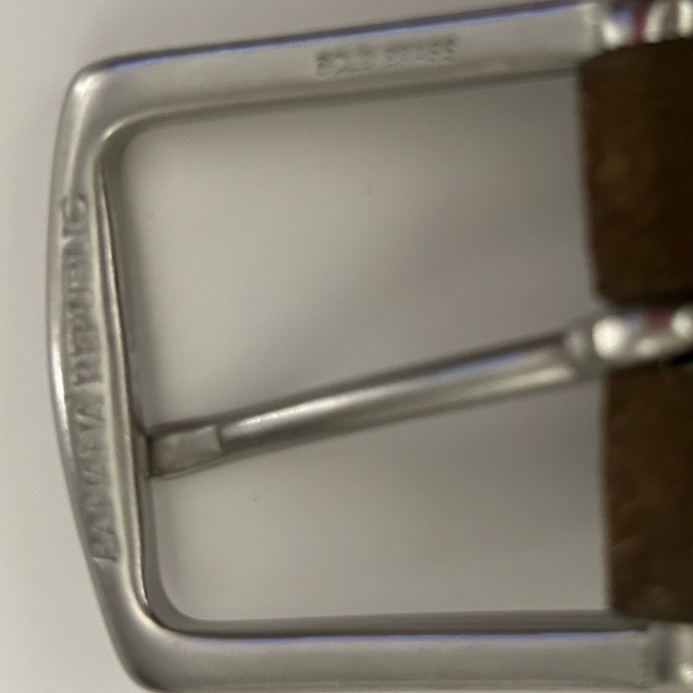 Banana Republic Tan Blue Striped Suede & Canvas Sold Brass Buckle Belt Small