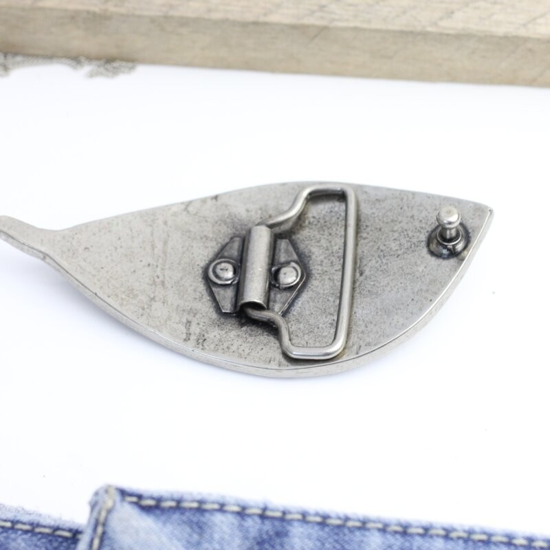 Feather belt buckle, peacock feather removable buckle dark silver-old silver