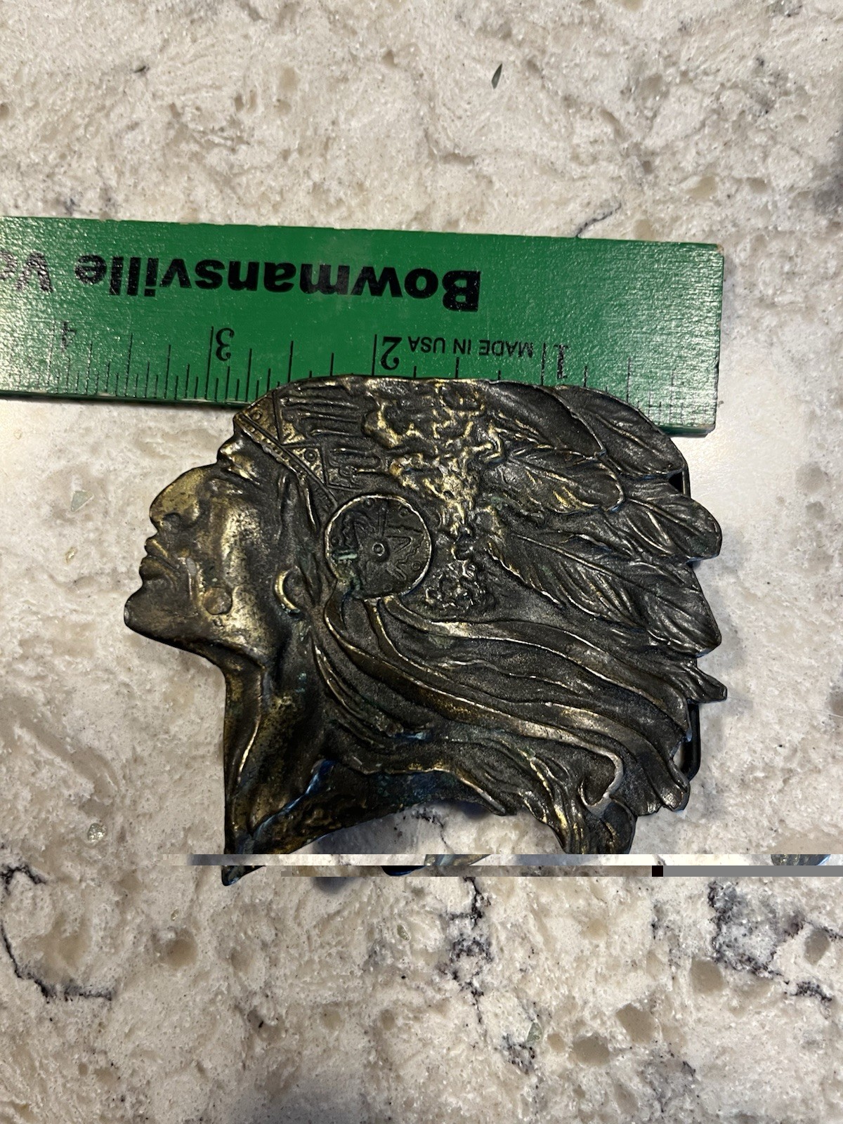 Vintage Indian Chief Head Motorcycle Brass Belt Buckle Native American Made USA
