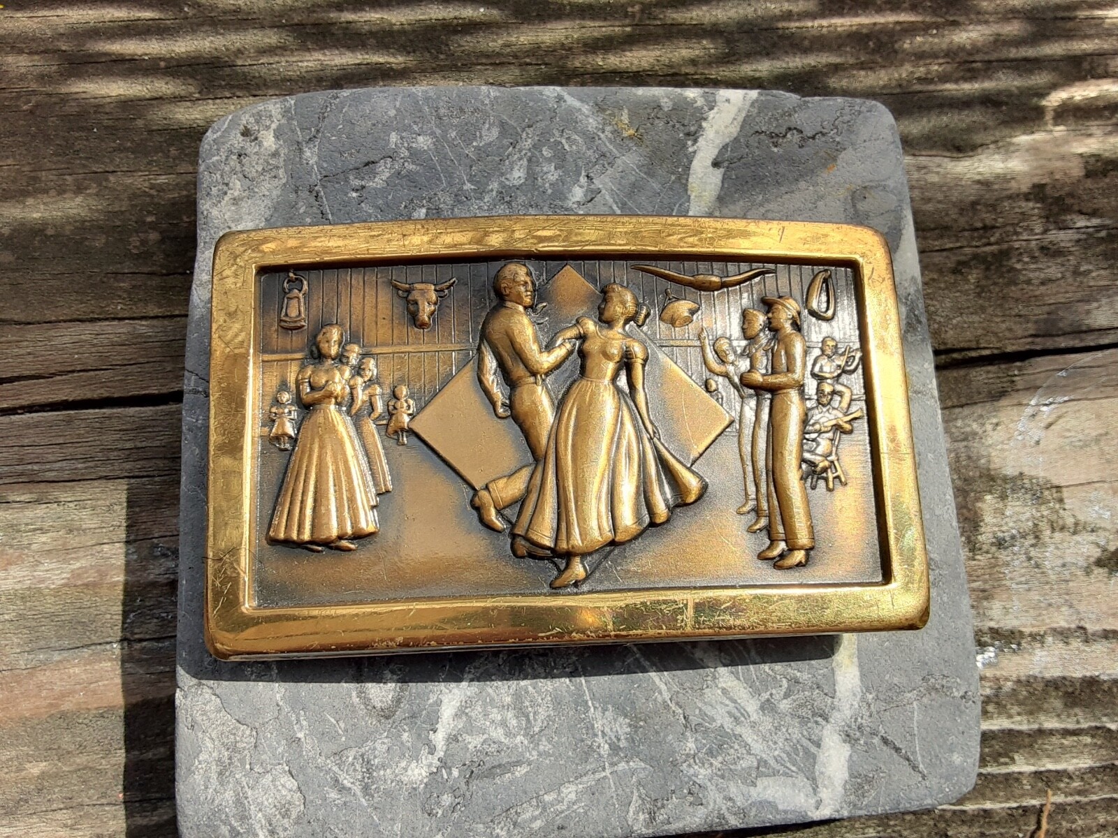 vintage Copper? Belt Buckle western cowboy Square Dancing Hoedown