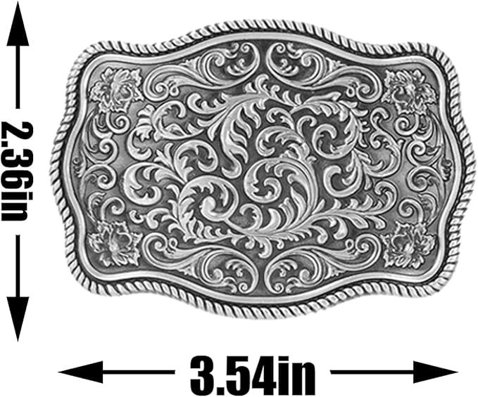 Western Cowboy Belt Buckles Men Vintage Novelty Large Handmade Silver Floral