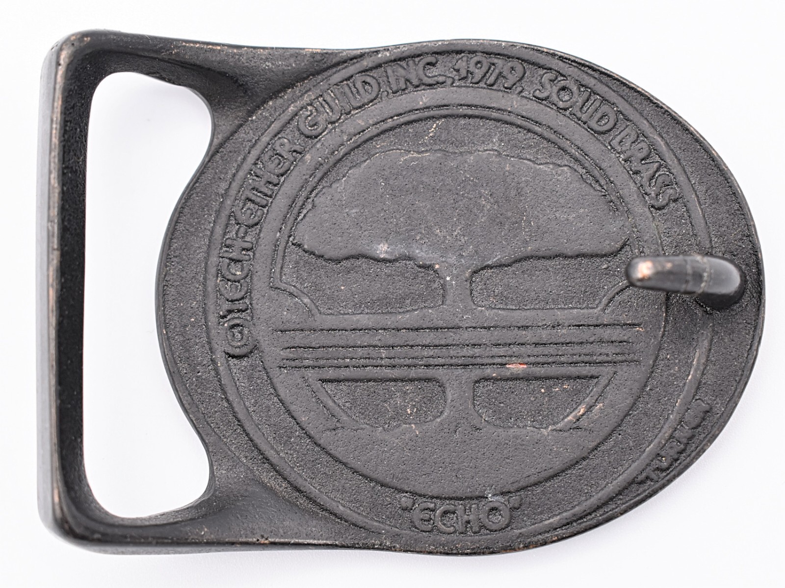 Tech Ether Guild « Echo » Solid Brass Vintage 1970s Hippie Belt Buckle