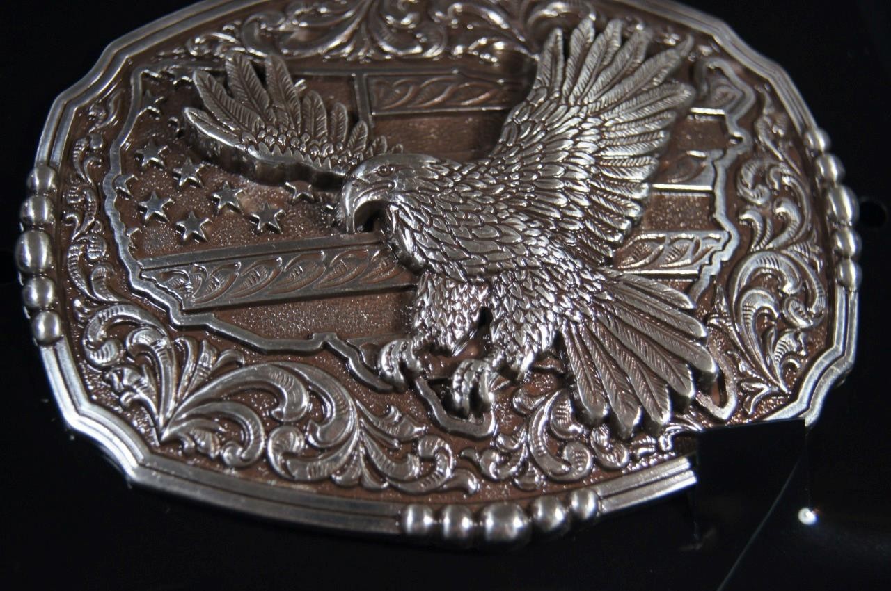 Nocona M&F Western Oval Rectangle Buckle American Flag Eagle 37944