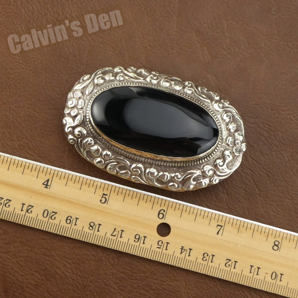 Handmade Large Black Onyx Tibetan Silver Floral Scroll Belt Buckle Western Boho