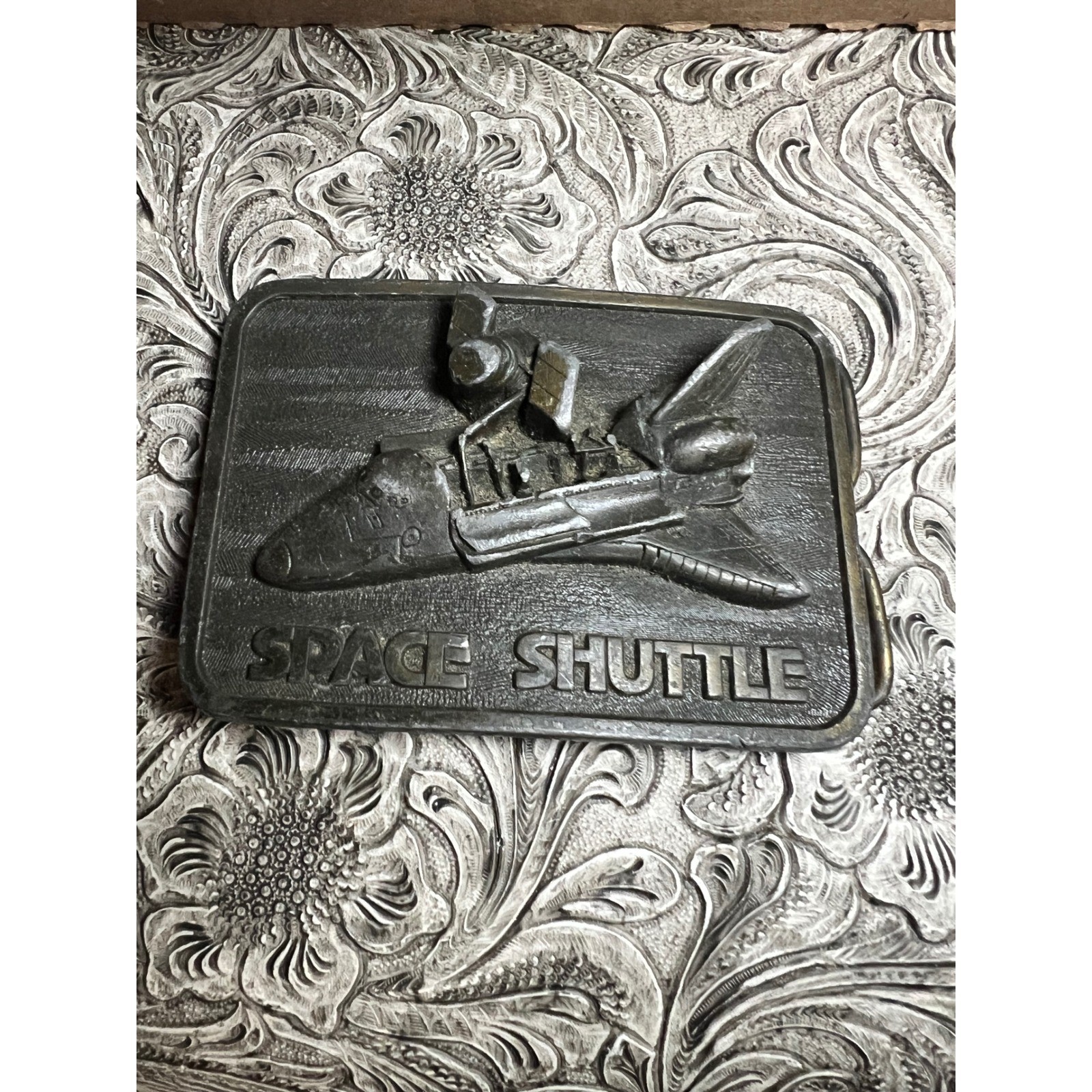 Vintage 1980s Space Shuttle Belt Buckle Bergamot Brass Works MCM LXXX NASA