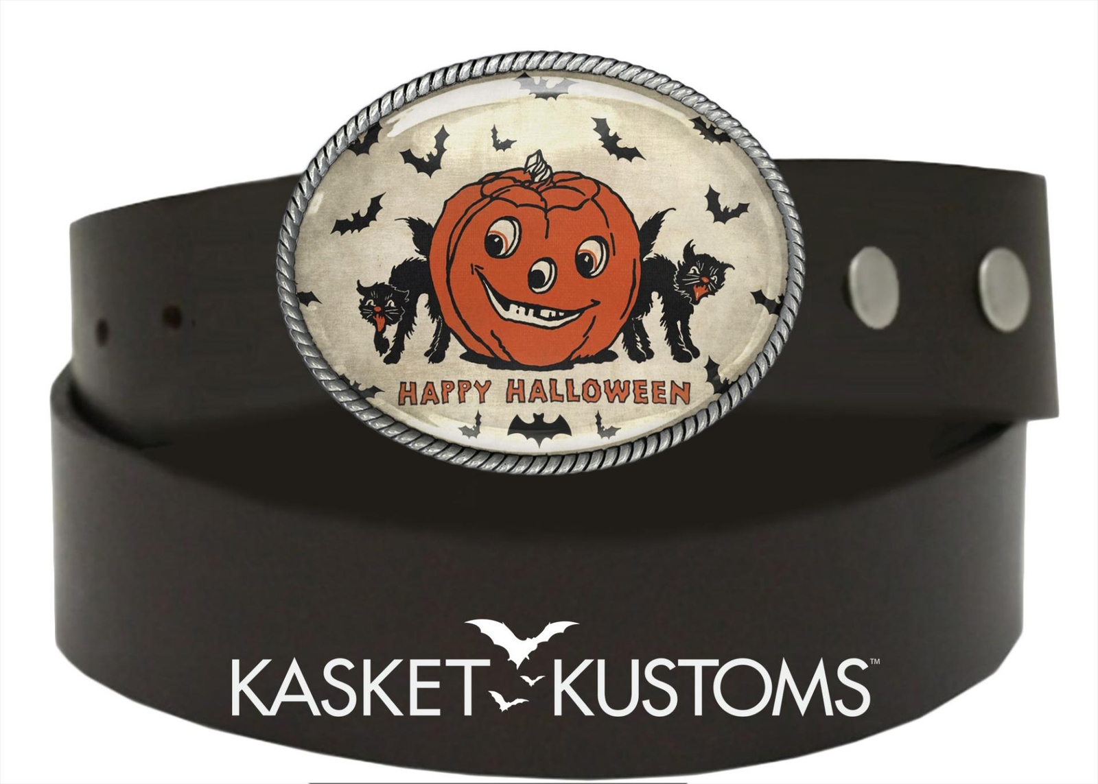 Jack-O-Lantern Belt Buckle – Vintage Halloween Art Handmade Oval Buckle – 808