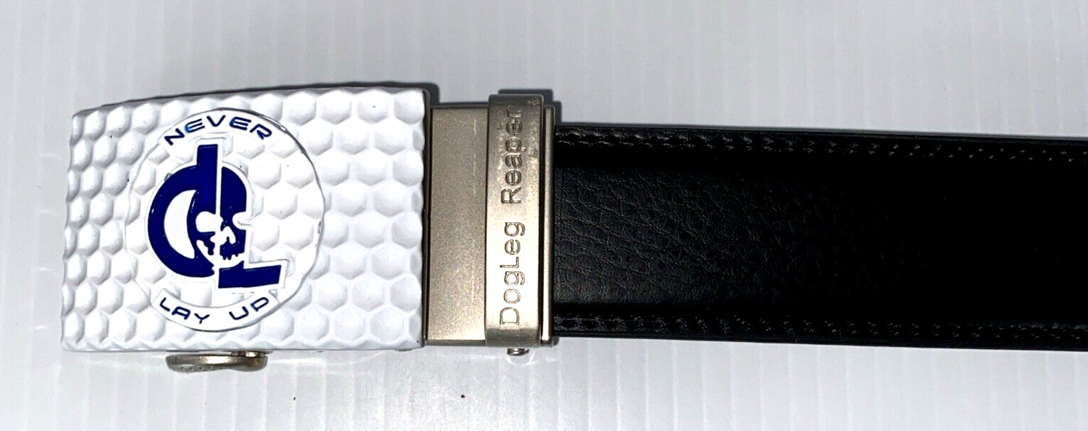 Golf Belt Buckle & Leather Belt Removable Magnetic Ball Marker Ratchet Dog Leg