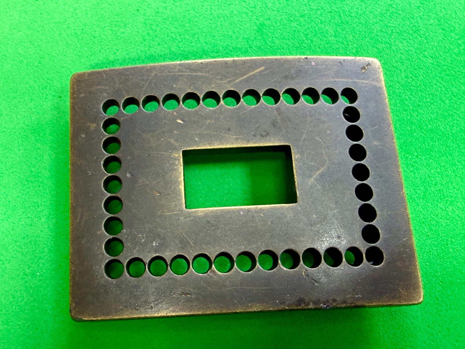 Rectangular Openwork Unique Hole Border Outlined Retro Brass Tone Belt Buckle