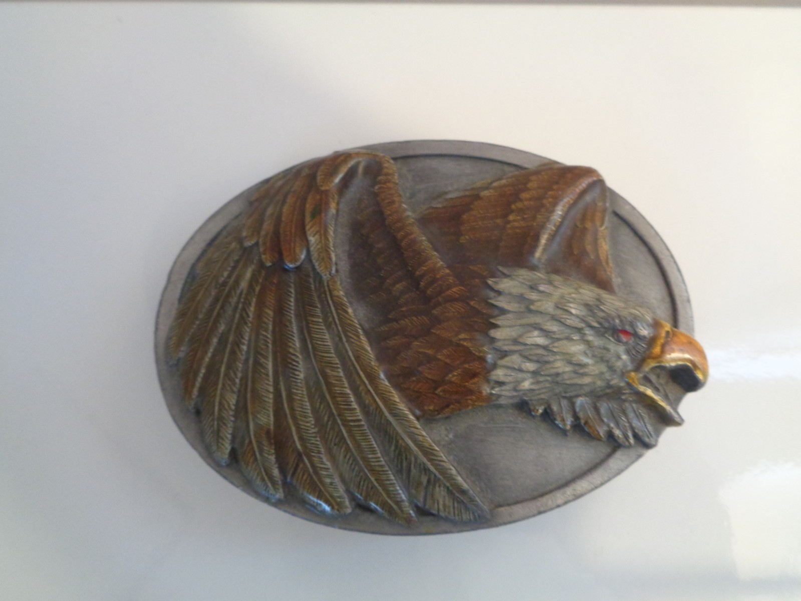 RARELY USED, VINTAGE EAGLE DESIGN 3 DIMENSIONAL PEWTER BELT BUCKLE by BERGAMOT