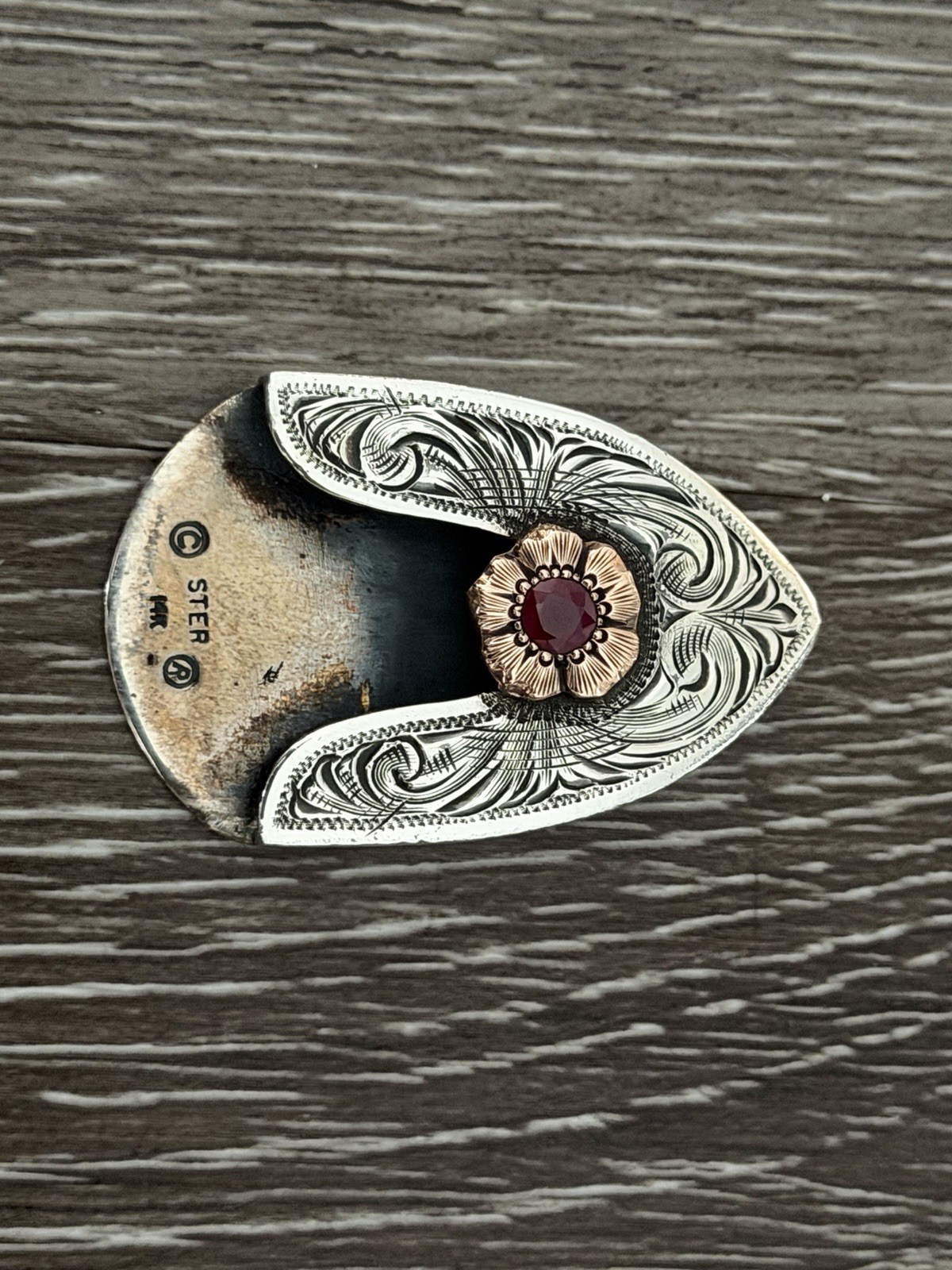 Clint Orms 14k Gold + Ruby belt buckle Set