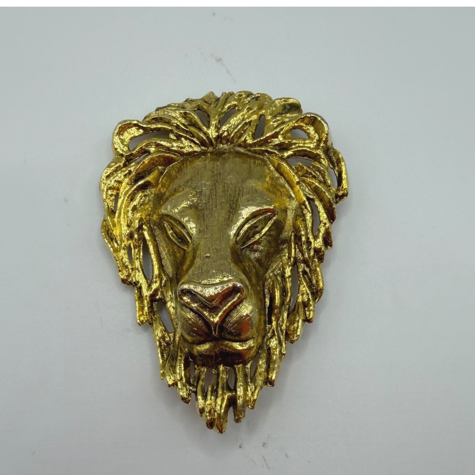 Vintage Lion Head Belt Buckle Gold Tone Statement Animal Regency Metallic 4×3
