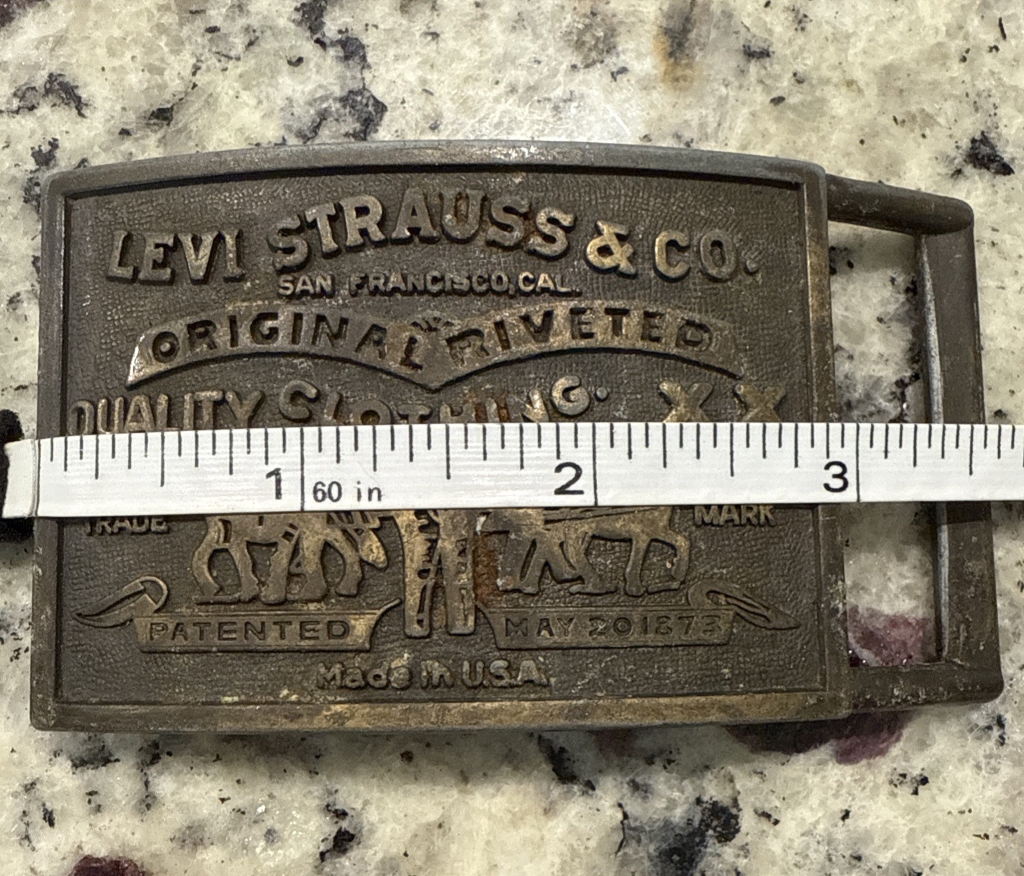 Vintage Levi Strauss & Co Belt Buckle Original Riveted Clothing Gunmetal USA.