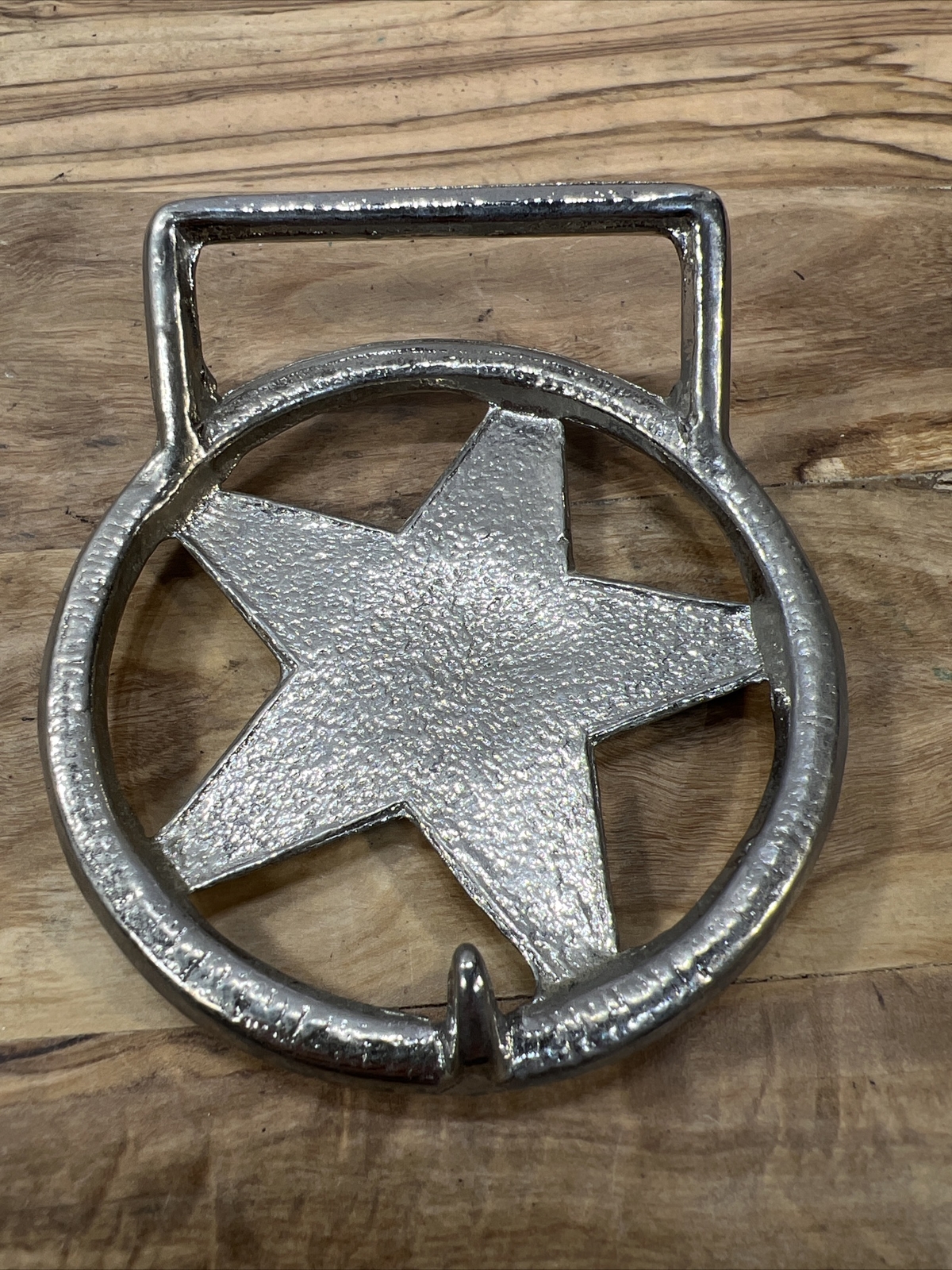VTG Silver Tone Metal & Enamel Patriotic Flag Star Red White Blue Belt Buckle