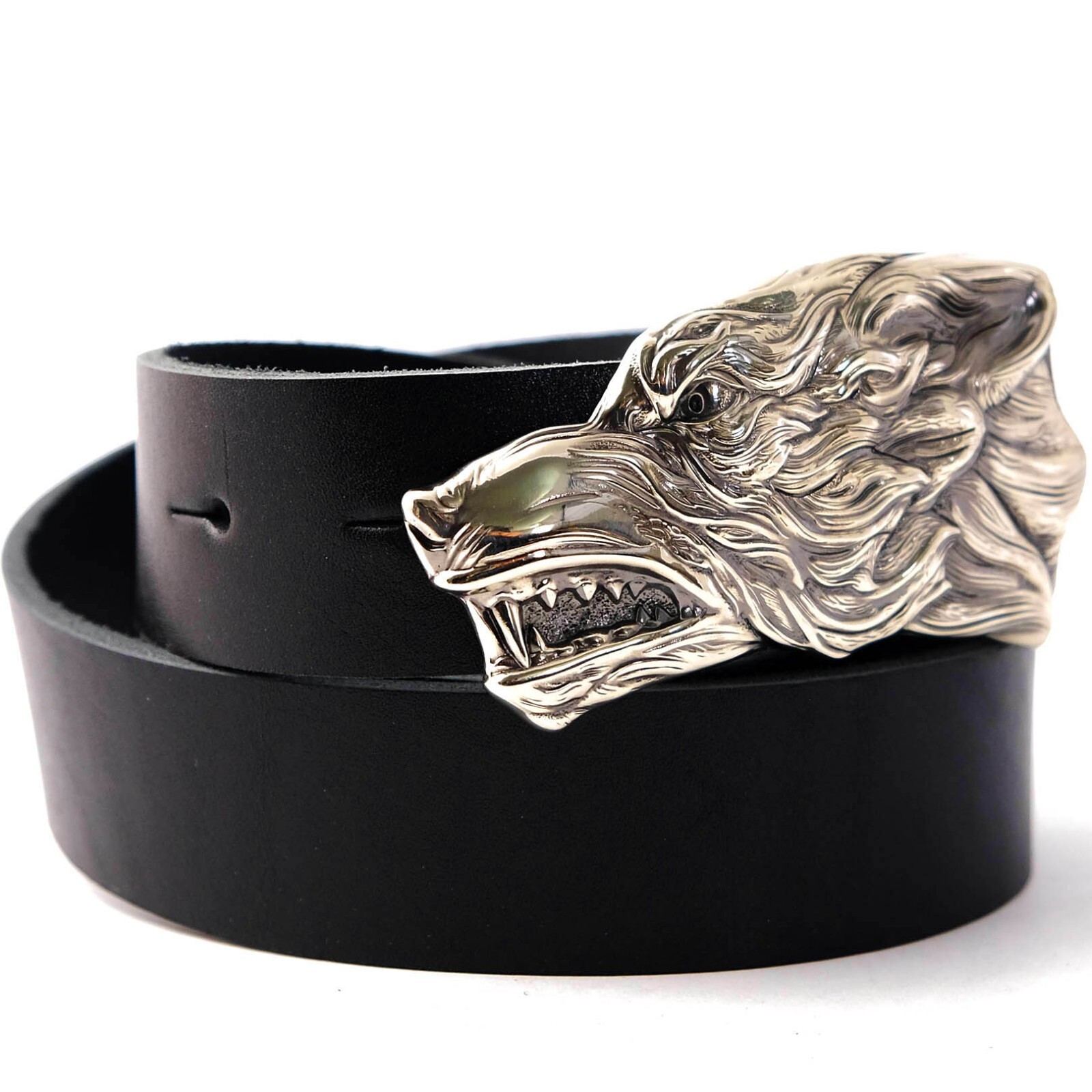 German silver belt buckle Grey Wolf, Handmade wolf head german silver buckle