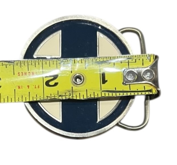 Santa Fe Railway Belt Buckle 2.5&Prime; Round Silver Navy Cream Enamel Train Logo