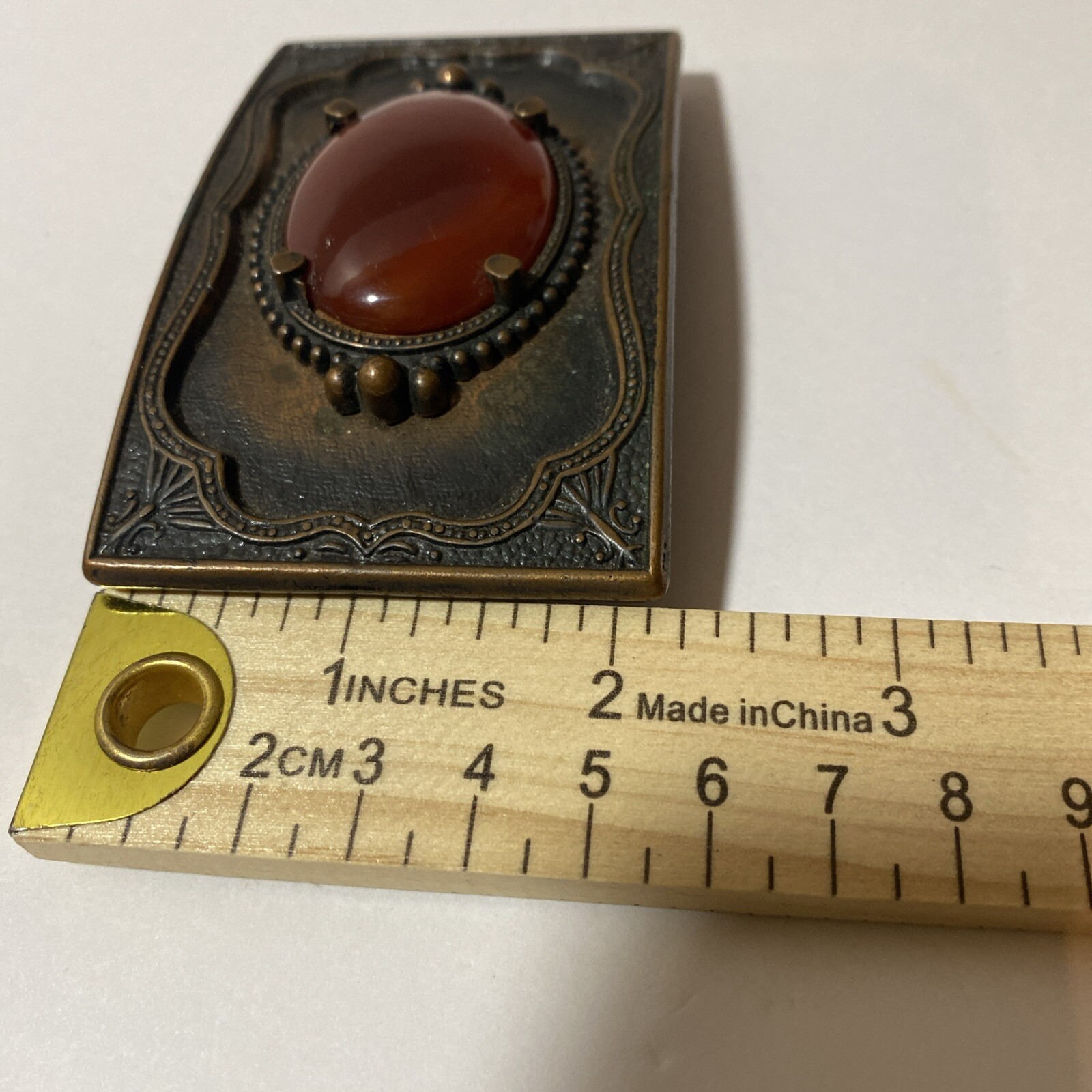VTG Faux Gemstone Gold Stone Western Cowboy Buckle Copper Tone