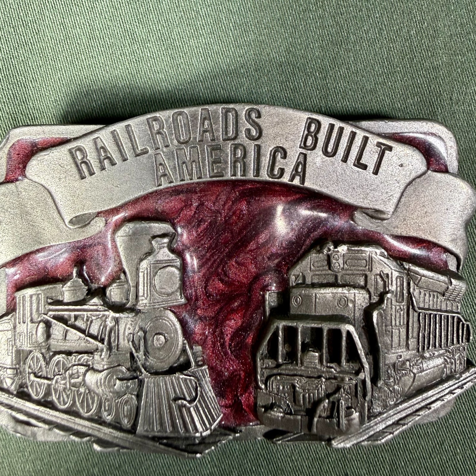 Vintage 1984 Siskiyou Railroads Built America Pewter Belt Buckle Train USA Made