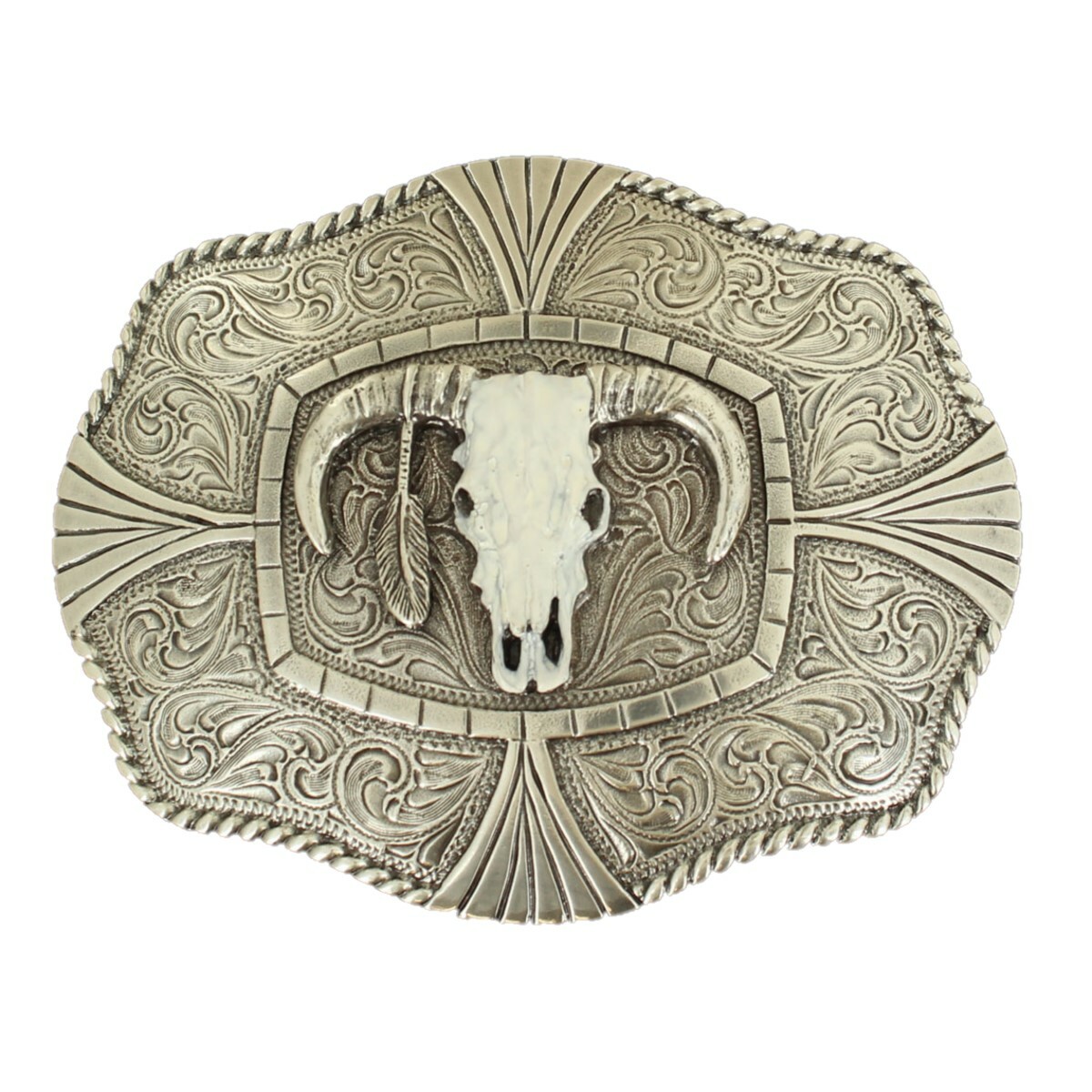 Nocona Engraved Longhorn Skull Belt Buckle 37403