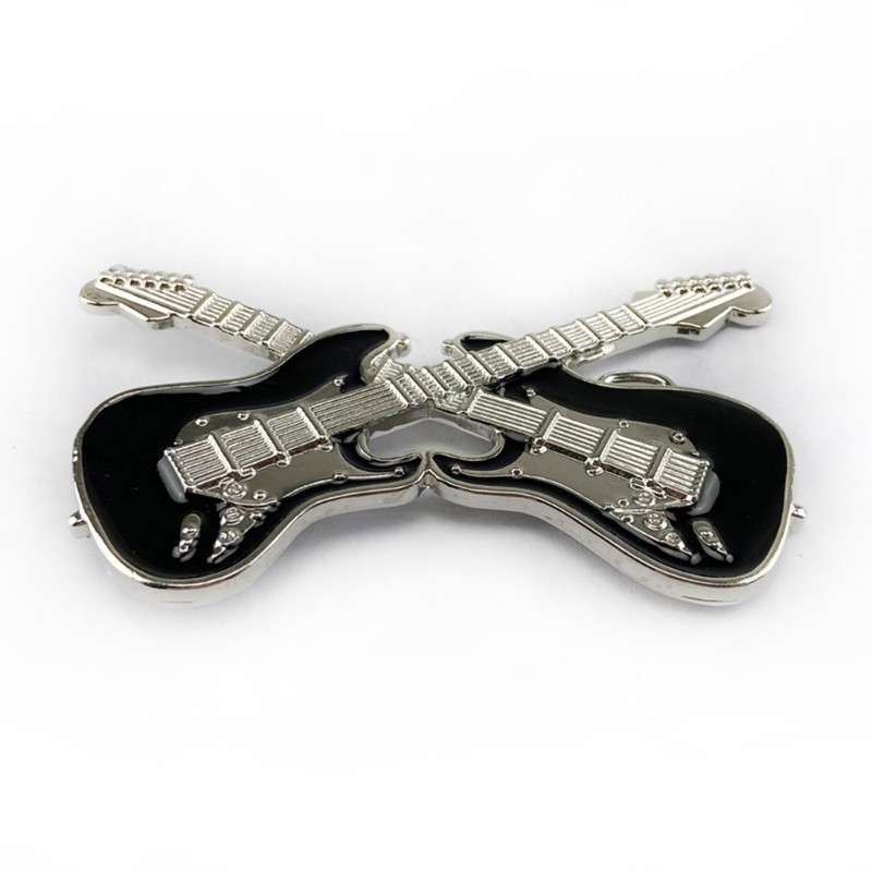 Vintage Style Black Color Enamel Guitar Music Belt Buckle for Adult Unisex