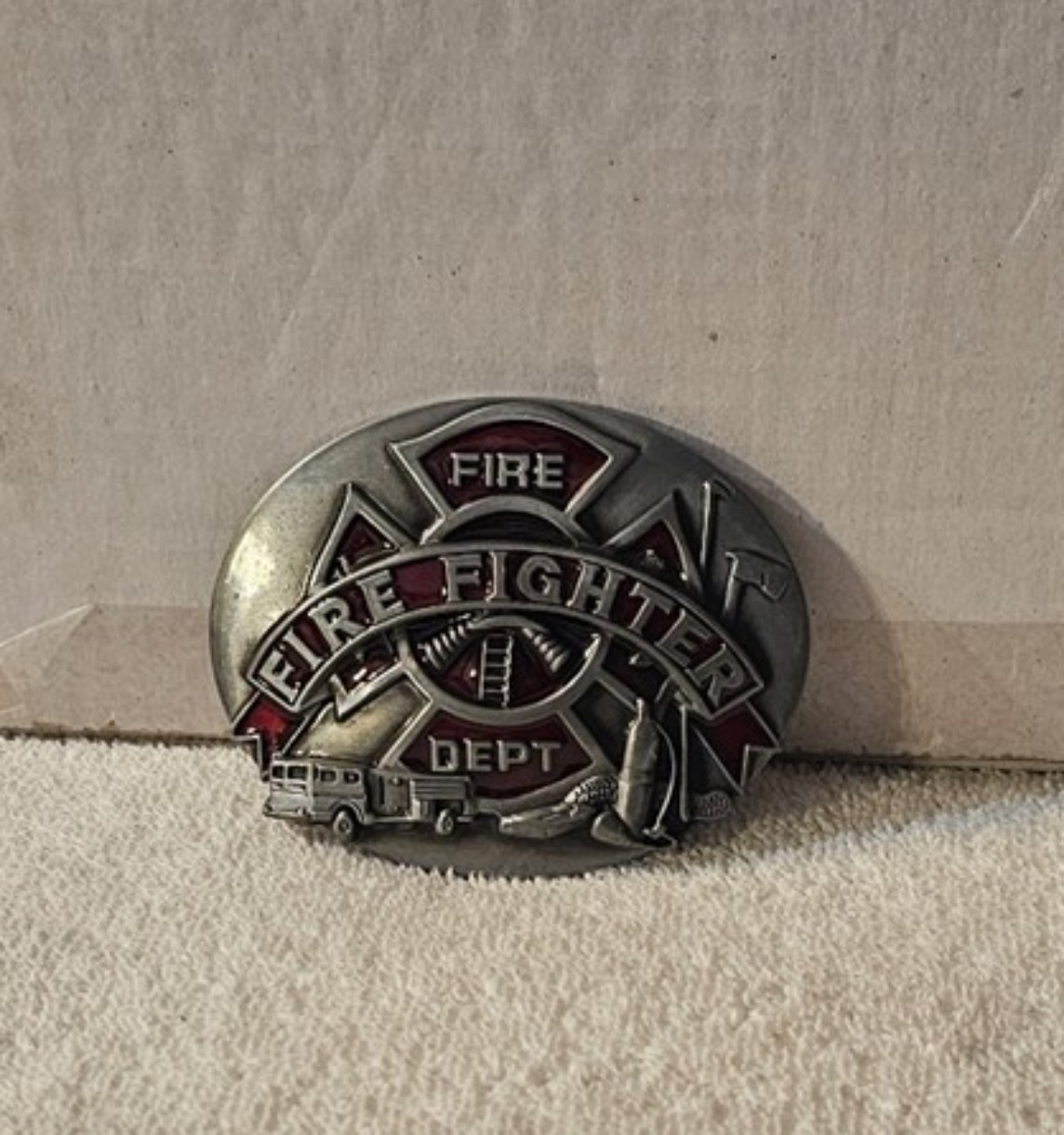 FIREFIGHTER FIRE DEPARTMENT TRUCK HOSE AXE HAT LADDER BELT BUCKLE