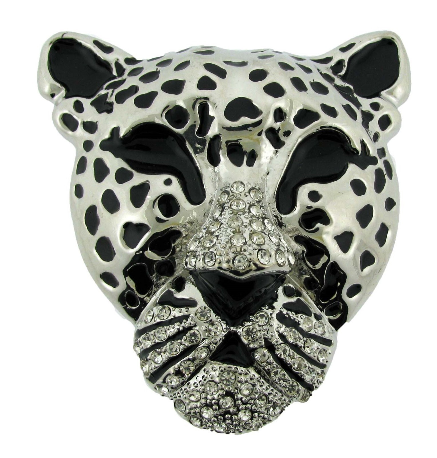 Leopard Panther Big Cat Jaguar Belt Buckle Vintae Rare Design Black Silver Metal