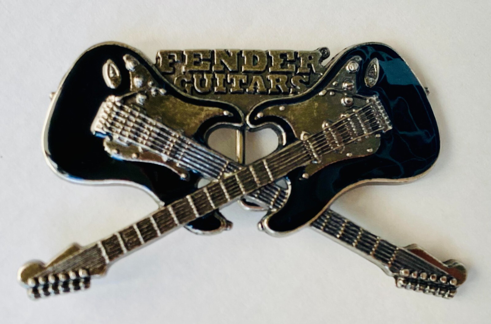 Fender Stratocaster Black Crossed Guitars Belt Buckle Metal 5in x 3in
