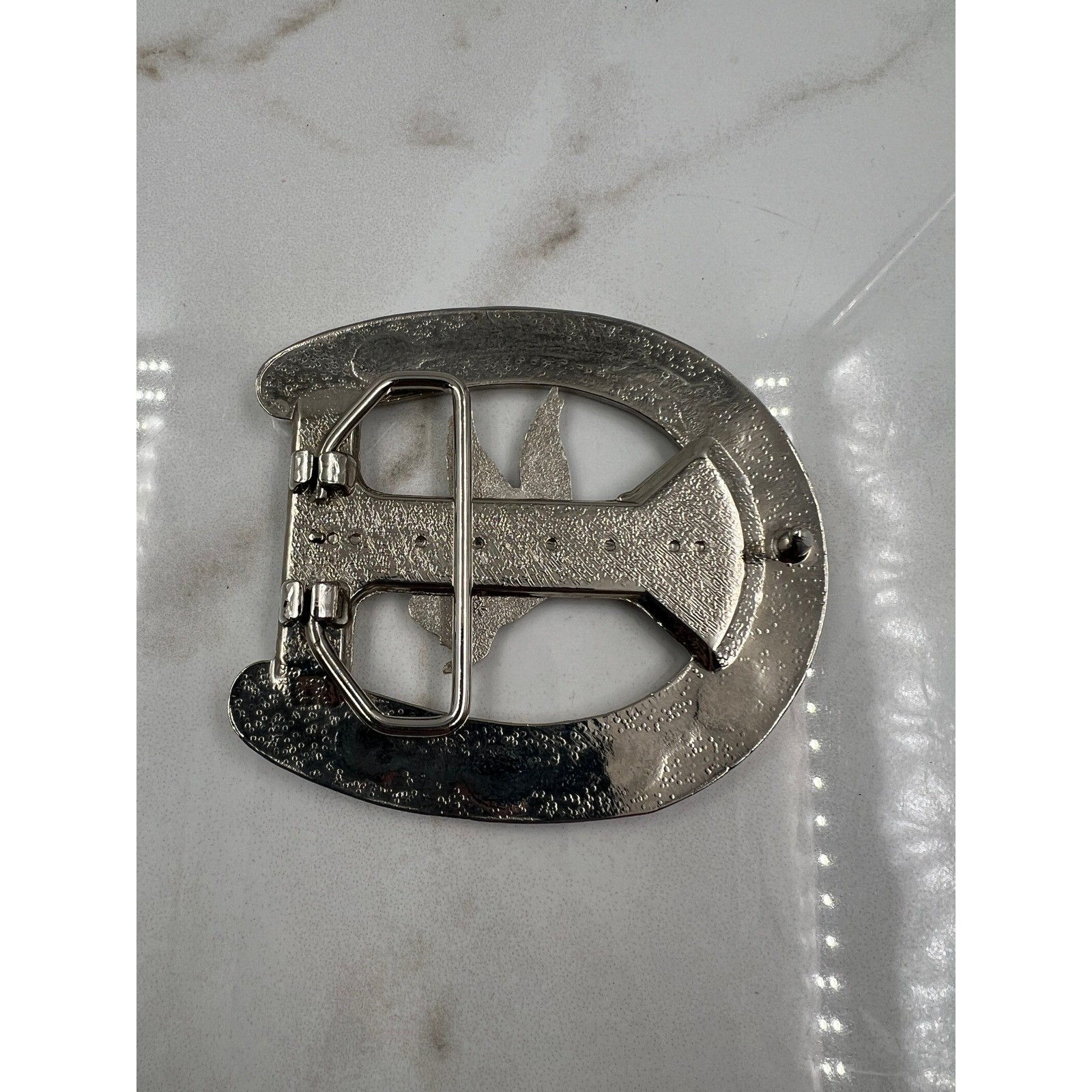 VTG Silver Tone Horseshoe Belt Buckle Mallard Duck Enameled Western Hunting