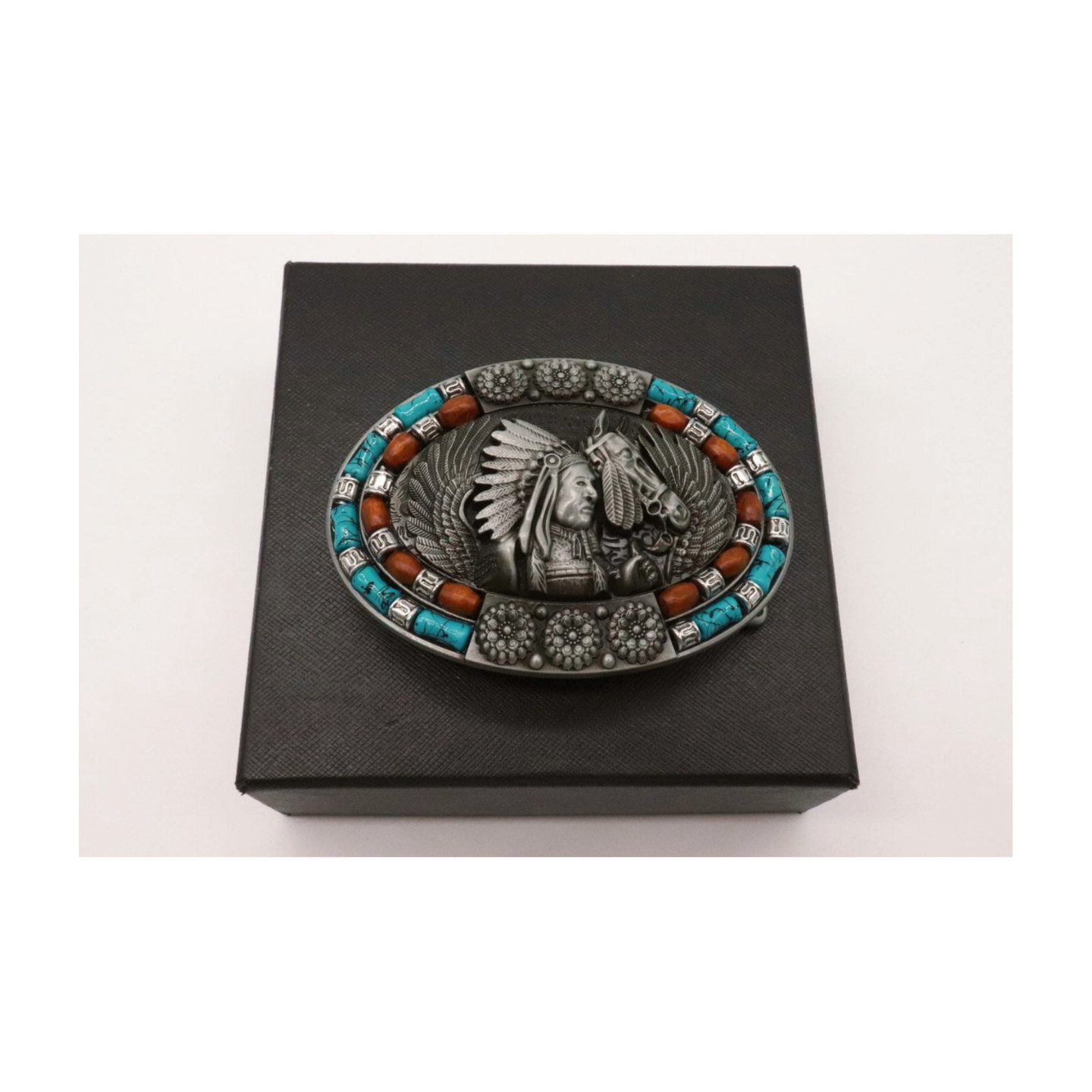 Men Silver Metal Belt Buckle Southwestern Native Warrior Horse American Indian