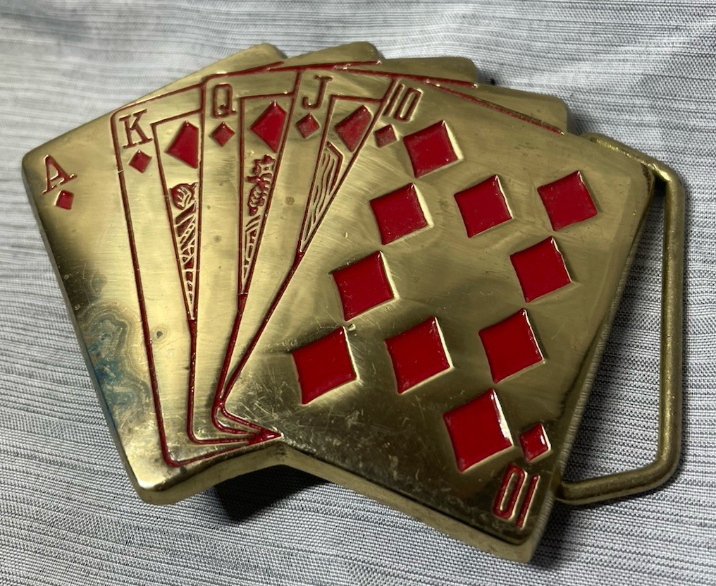 Vintage Baron 5937 Solid Brass Royal Flush Playing Cards Belt Buckle