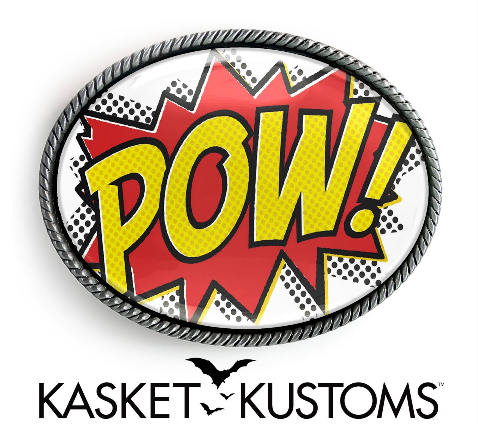 POW Belt Buckle – Comic Book Sci-fi Fantasy Handmade Silver Oval Buckle – 292