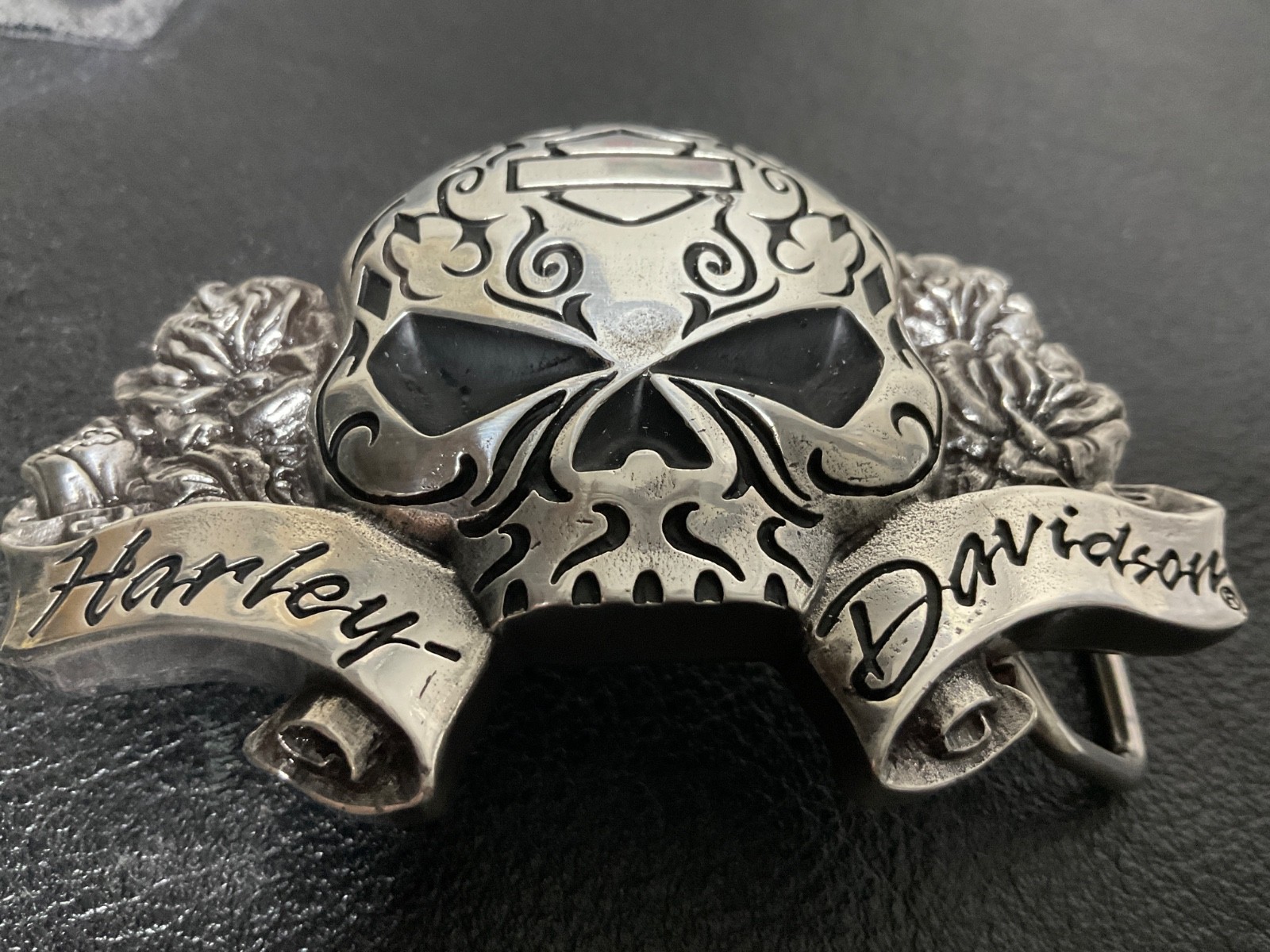 Harley-Davidson “Sugar” Willie G skull belt buckle .#HDWBU10450.Silver plaited