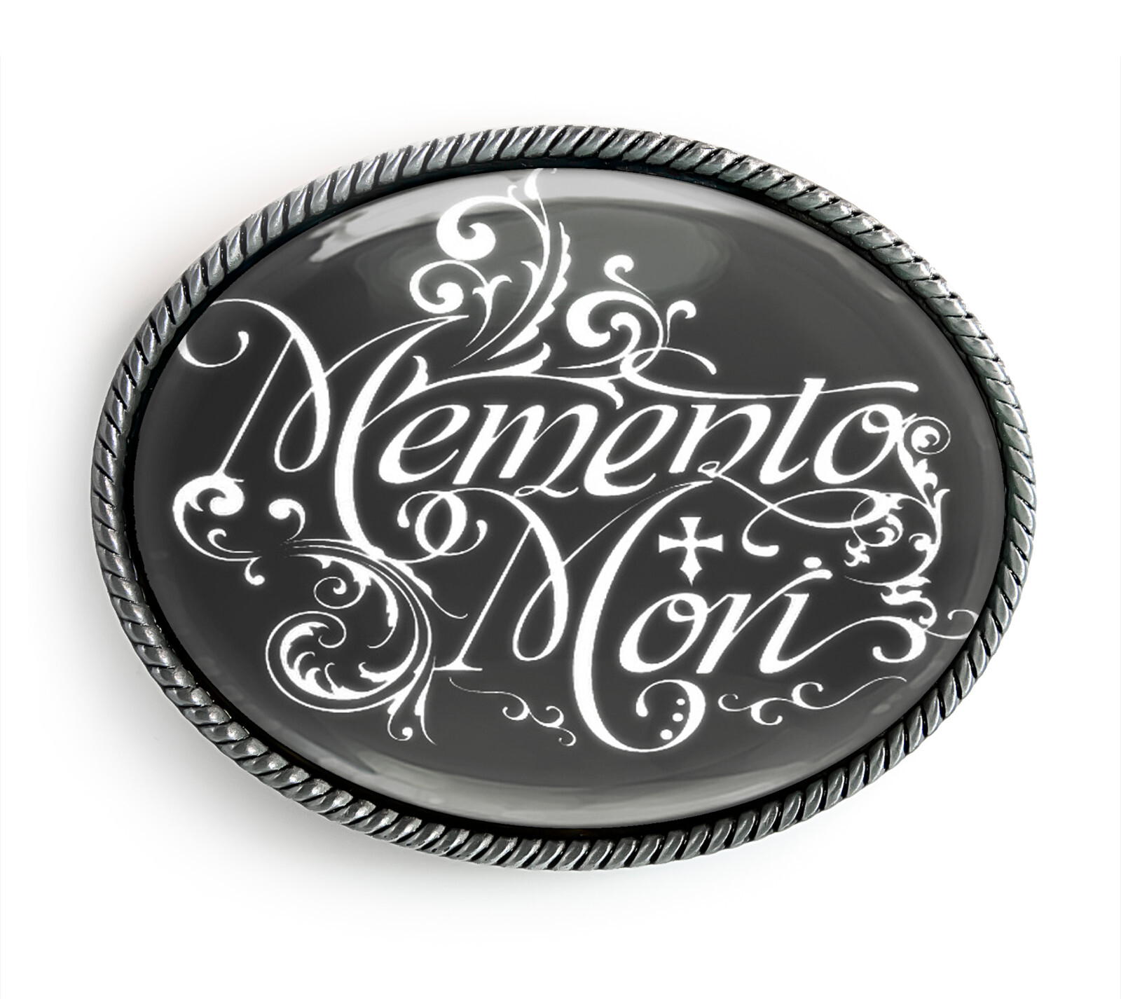 Victorian Memento Mori Belt Buckle – Vintage Script Dark Belt Buckle – 132-4