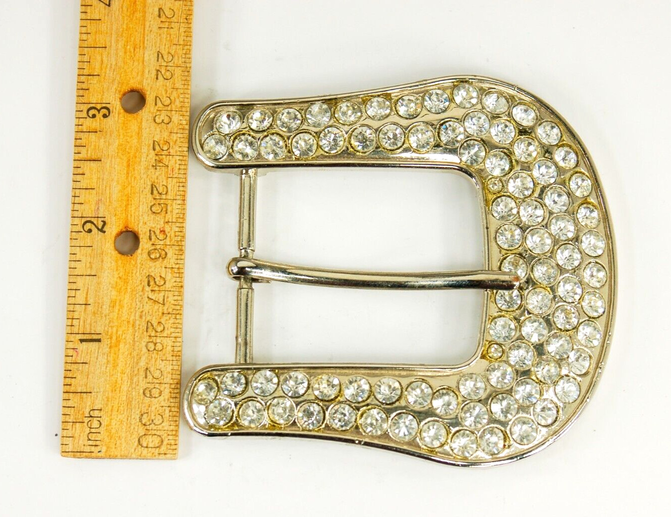 Western Clear Rhinestone silver tone belt buckle