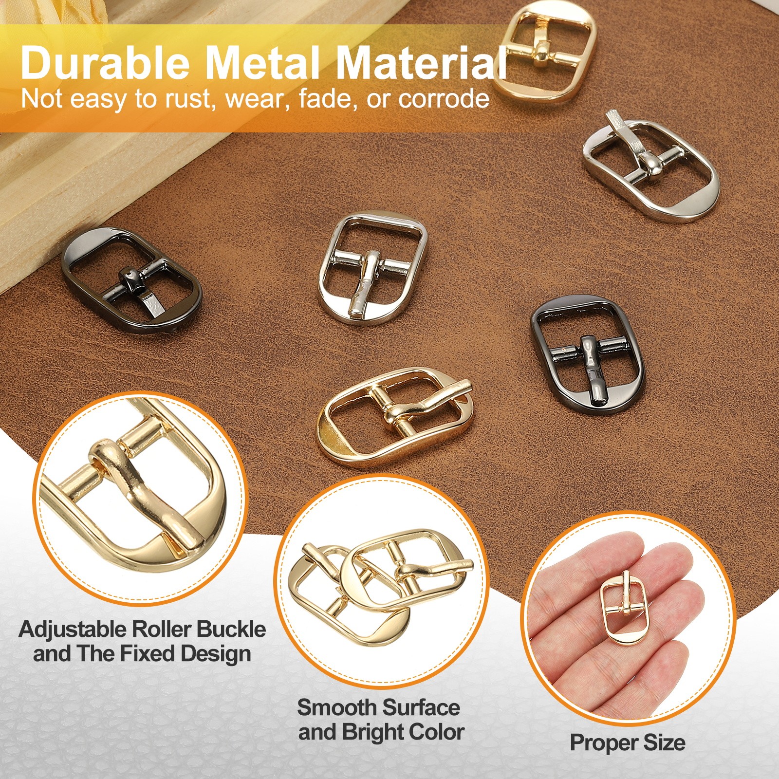 6 Pcs 0.5 Inch Single Prong Buckles Oval Center Bar Buckles, Gold Tone