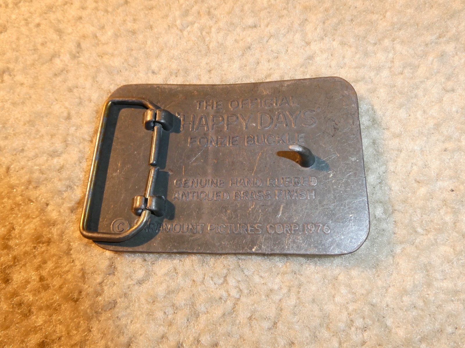 Vintage 1970s Brass Happy Days The Fonz Belt Buckle 3 1/2&Prime; Wide